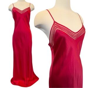2001 Victoria’s Secret Silk Cherry Red Vintage Y2K Mesh Maxi Gown Slip Dress L